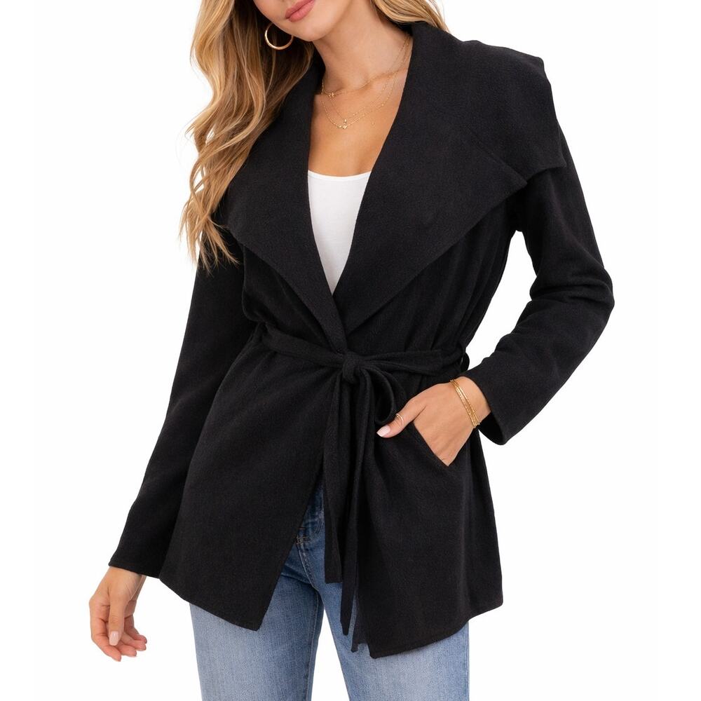 Kuna Baby Alpaca Wrap Jacket Tie Waist Open Front Black S Quiet Luxury
